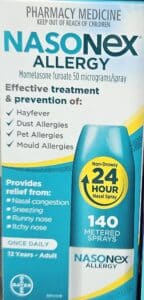 모메타손 성분 비강 스프레이 제품 예시 (Nasonex Allergy)
