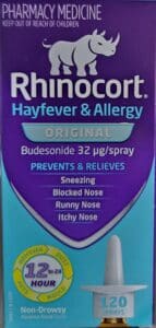 부데소니드 성분 비강 스프레이 제품 예시 (Rhinocort Hayfever & Allergy Original)