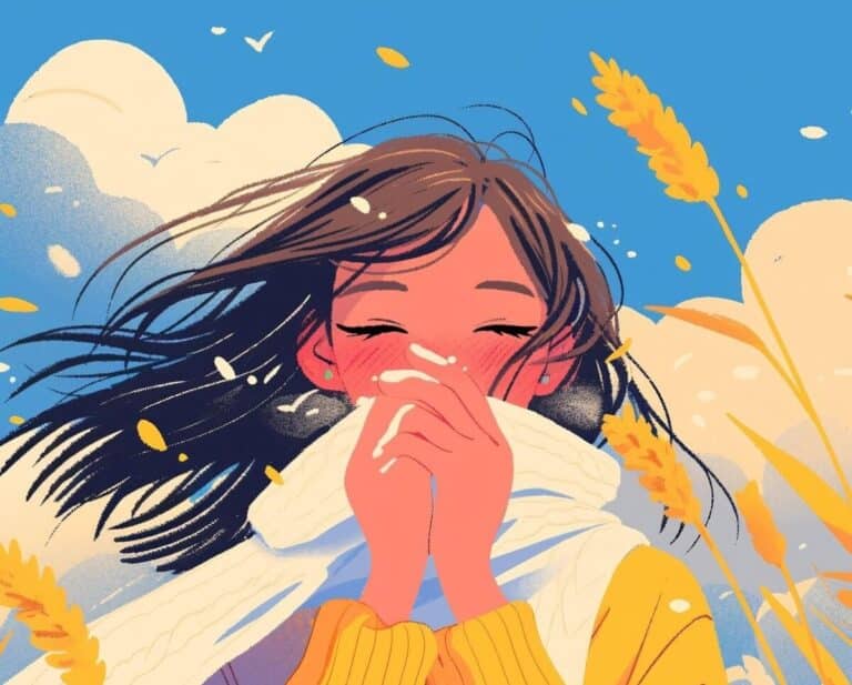 Sneezing and a runny or blocked nose due to hay fever.