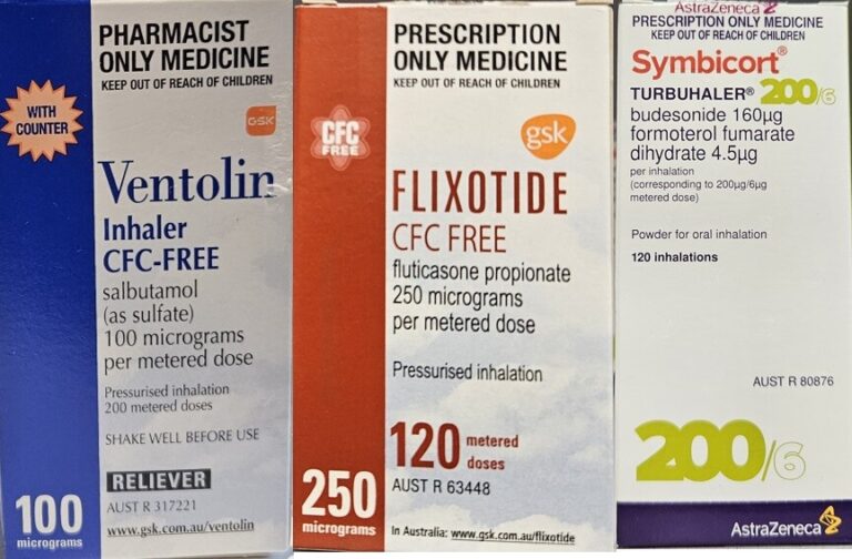 호주 약국에서 판매하는 천식 흡입기 — 리리버(Ventolin), 프리벤터(Flixotide), 복합제(Symbicort)